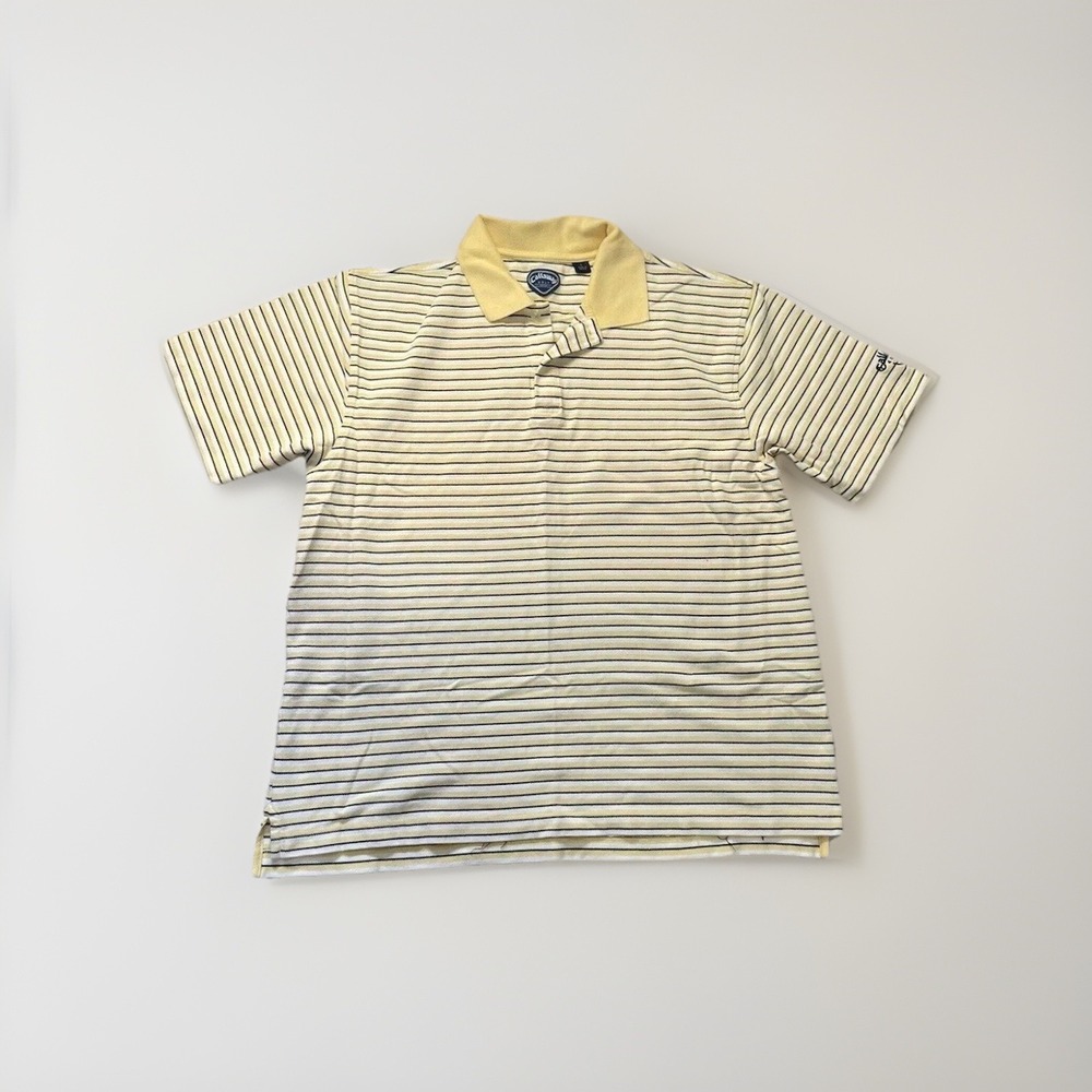 VTG Callaway Polo‎ Shirt Mens L Large Yellow Golf Sport Striped Embroidered